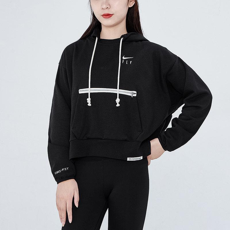 Nike Embroidered Logo Short Hoodie with Large Pocket Women Hoodie Black DA6484-010