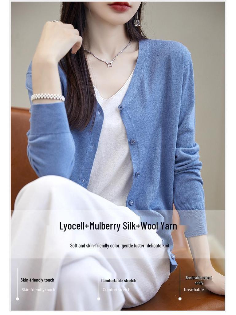 Women's 2025 V-Neck Knitted Cardigan & Sweater Set, Spring/Autumn Style, Short and Lightweight.