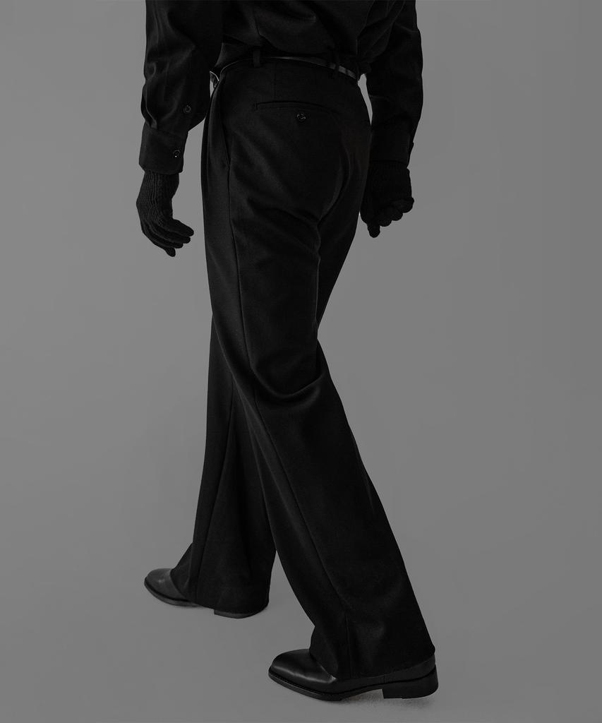 Baulopeulodeogteu Wool Double-Pleat Wide Slacks [Black]