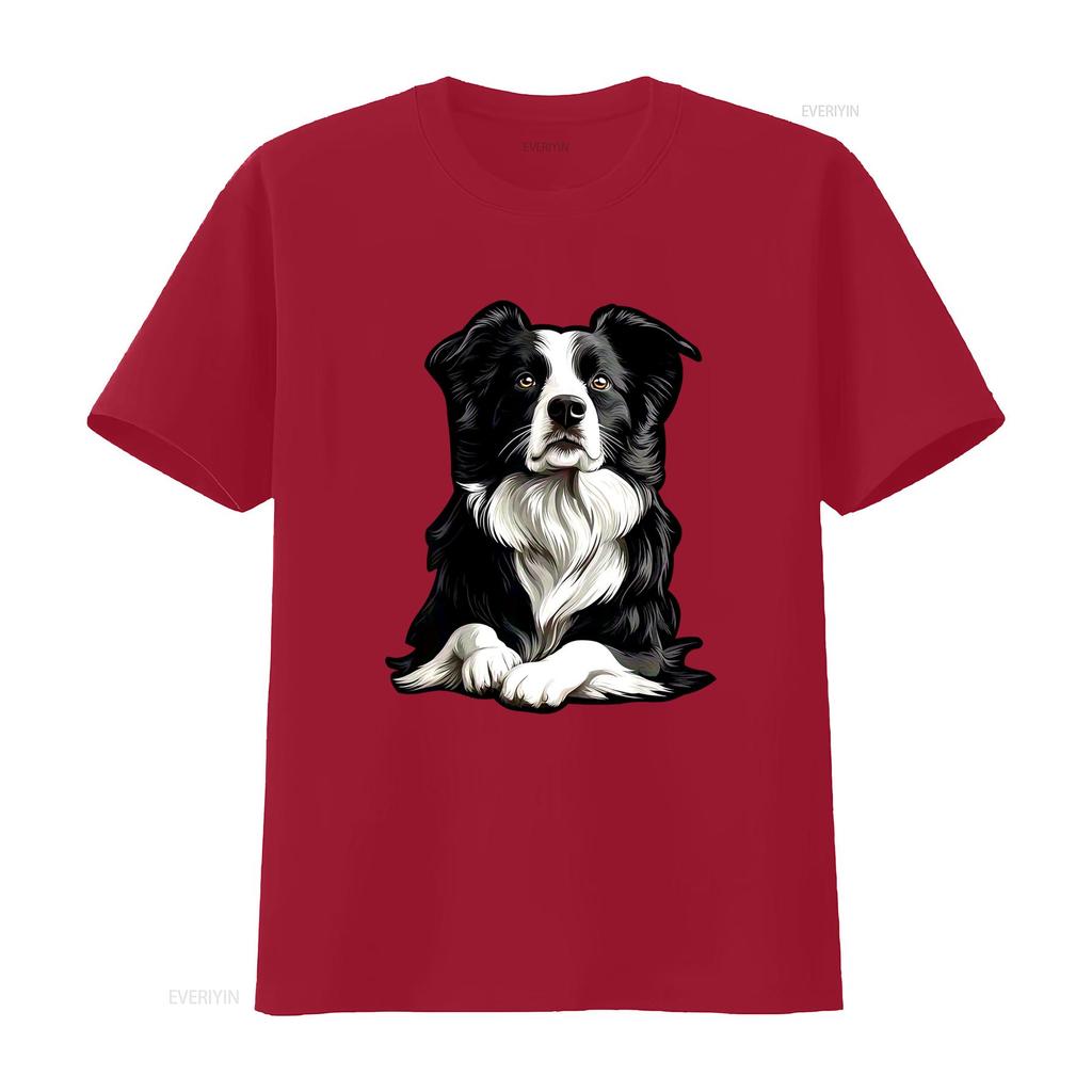 Heavyweight 18gsm Border Collie T Shirt Realistic Sitting Dog Print Black Casual Round Neck For Pet Owners Sizes S Xxxl All