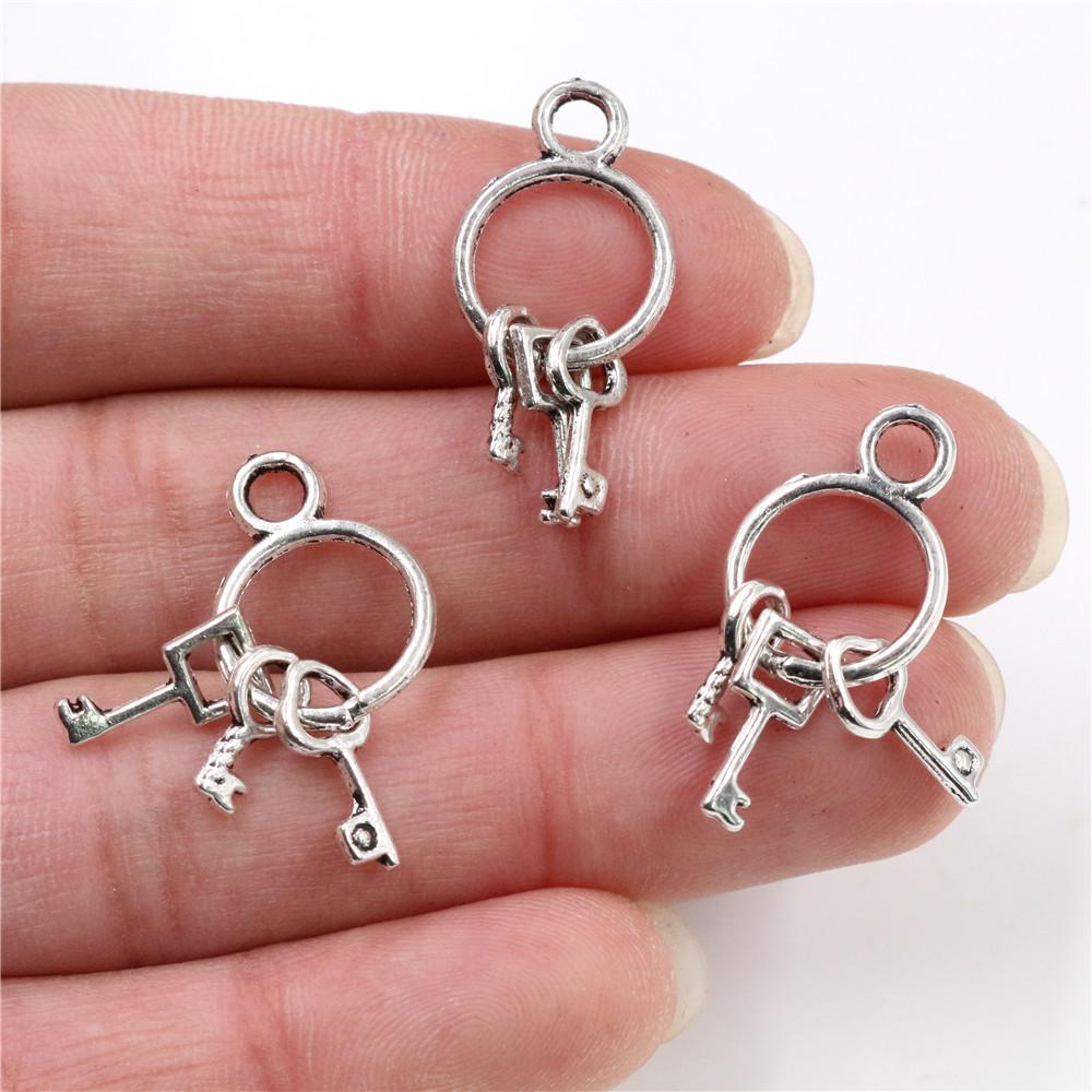 24X13mm 10pcs Antique Silver Plated and Bronze Gold Plated Key Chain Handmade Charms Pendant:DIY for Bracelet Necklace