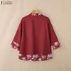 ZANZEA Women Casual Stand Collar Summer Floral Splice 3/4 Sleeve Blouse
