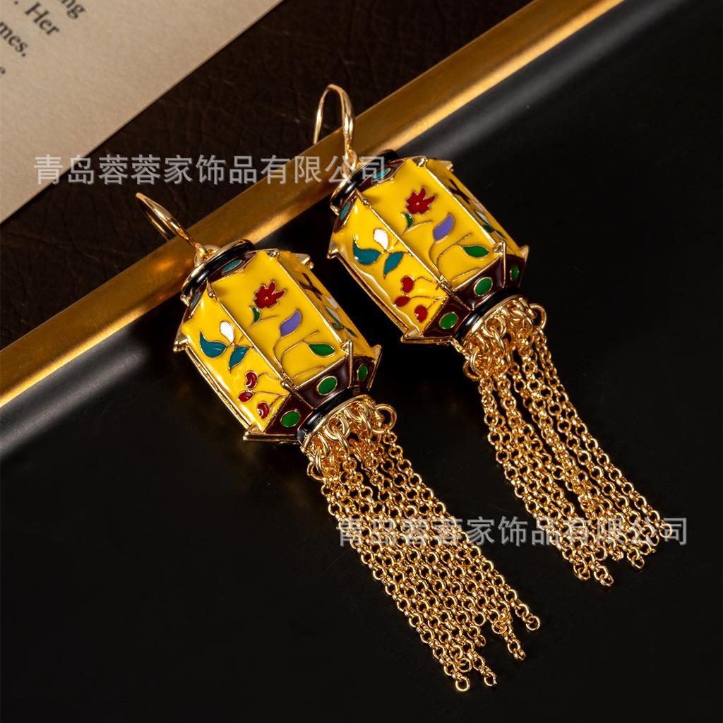 Chinese Style Enamel Drip Oil Earrings Niche New Design High-end Temperament Tassel Light Luxury Antique