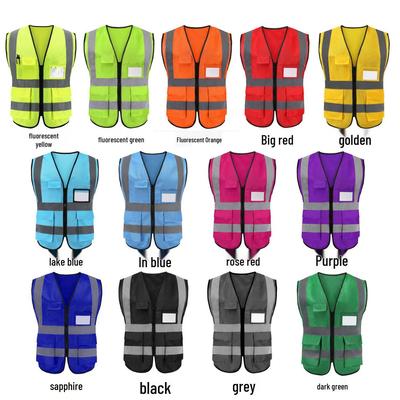 Fluorescent Safety Reflective Vest with Multi-Pockets for Construction and Sanitation