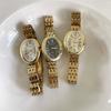 Retro gold women's watch, fashionable oval shaped temperament, steel strap, quartz watch