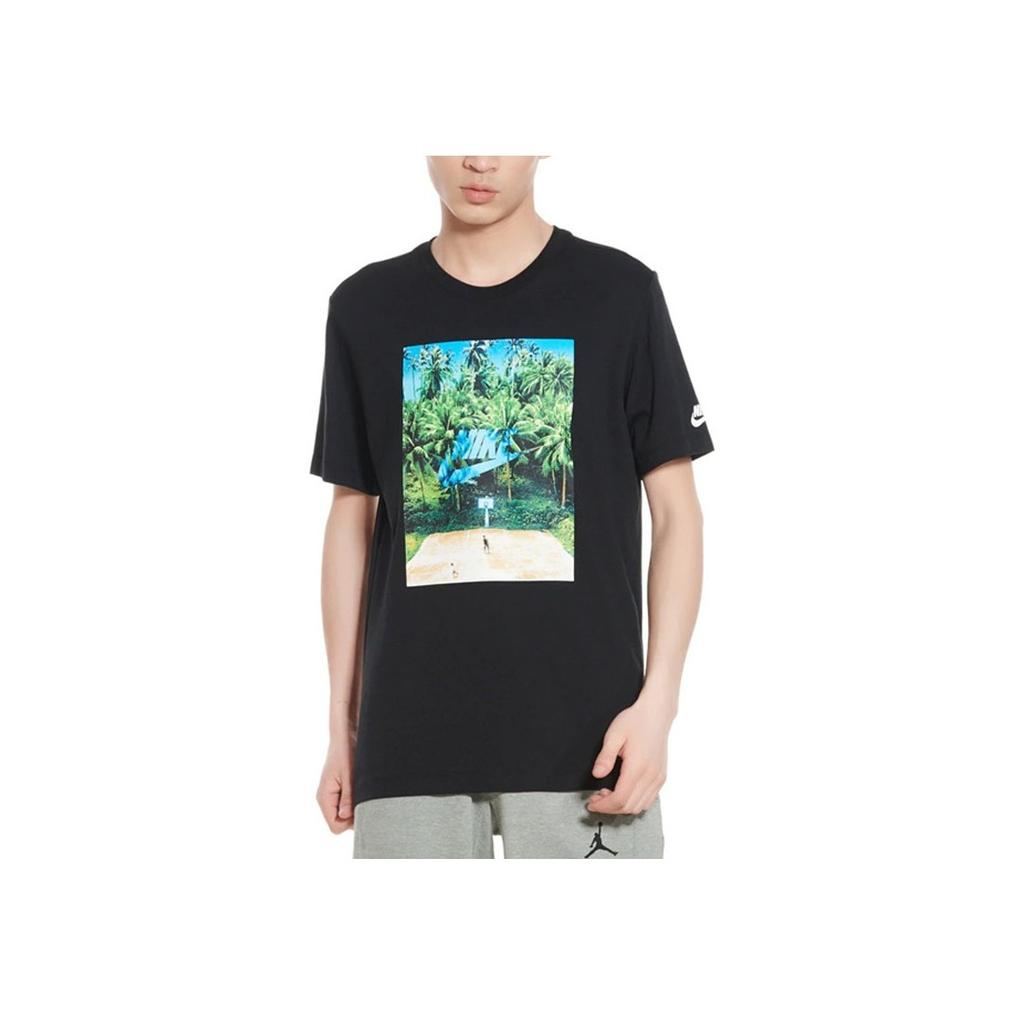 Nike Sportswear Landscape Pattern Printed Casual Breathable Crew Neck Short Sleeve T-Shirt Men Tops Black BV7498-010