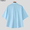INCERUN Oversized Men Lapel Neck Short Sleeve Side Buttons Up Print Casual Loose Shirts