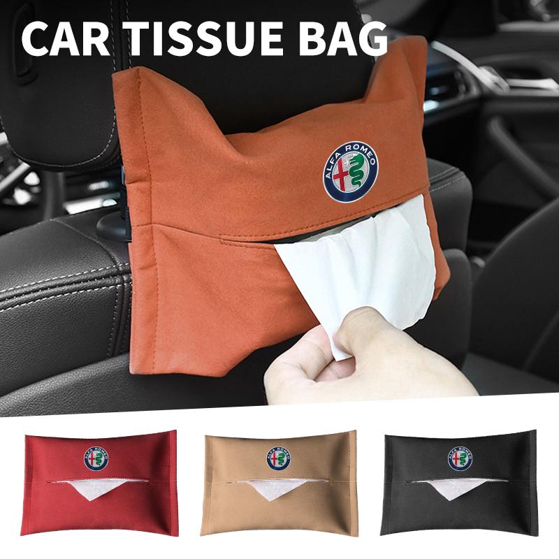 BQVLT1 Car Tissue Box Sun Visor Seat Back Hanging Bag Accessories For Alfa Romeo 159 Giulietta Giulia 147 Mito 156 Stelvio Volante