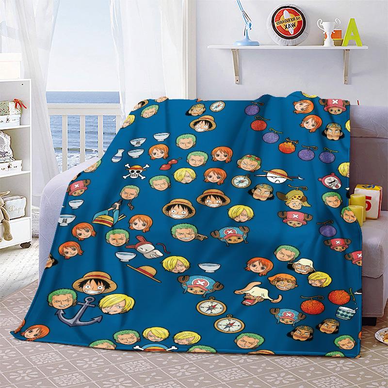One Piece Cartoon Flannel Blanket Soft Warm Plush Throw for Bed Sofa Couch Lightweight Cozy Winter Travel Decor -QJY