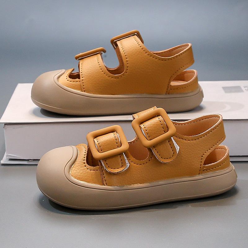 

Kids Sandals Toes Capped Anti-kicked Children Beach Shoes Retro Soft Sole 2025 Summer New Boys Girls Casual Shoes Trendy Comfort 22 жёлтый