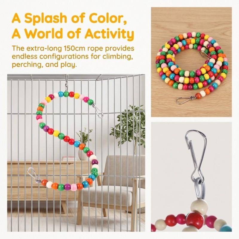 Interactive Hanging Hooks Bird Stand Colorful Beads Plastic Bird Swing Bendable Design Bird Activity Leg Exercise
