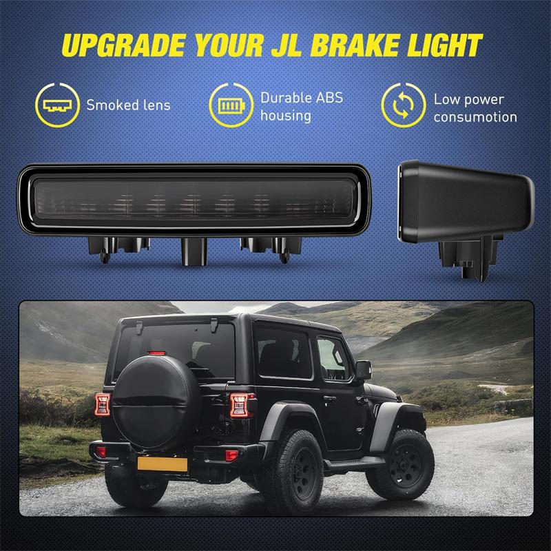 Led 3Rd Brake Light For Jeep Wrangler Jl 2018-2024 Rear High Mount Stop Light Brake Lamp Smoked Lens