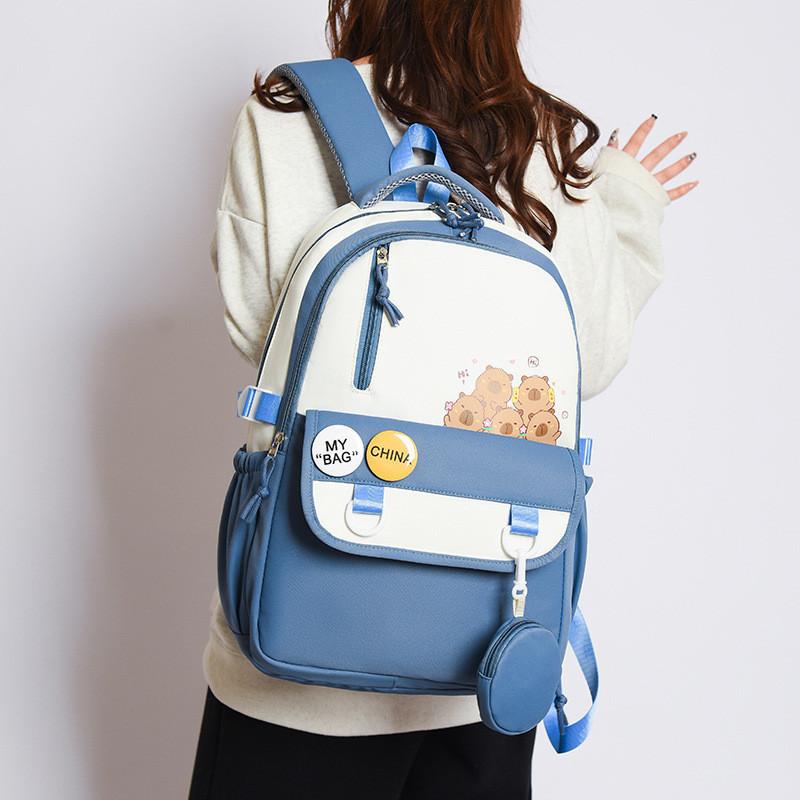 Capybara Cartoon Backpack With Breathable Nylon Material For School Kids