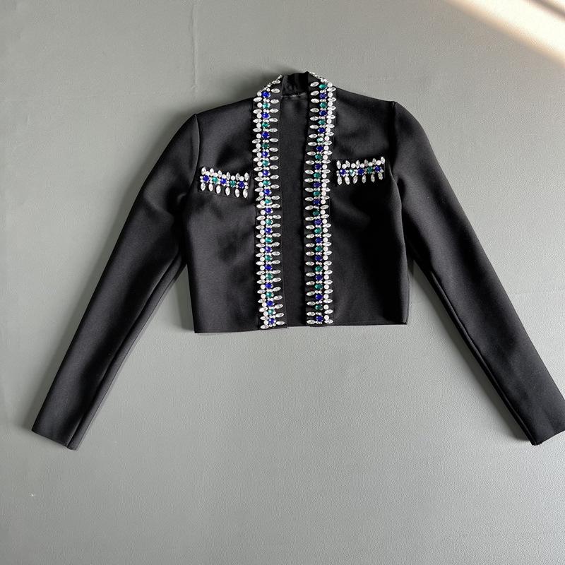 

Black Rhinestone Long Sleeve Bandage Top and Short Jacket Evening Dress Small