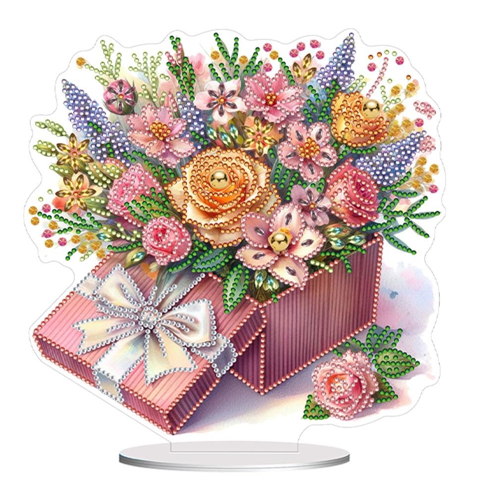 Flower Special Shaped Desktop Diamond Art Kits Colorful Diamond Painting Desktop Ornaments Kit for Home Office Desktop Decor