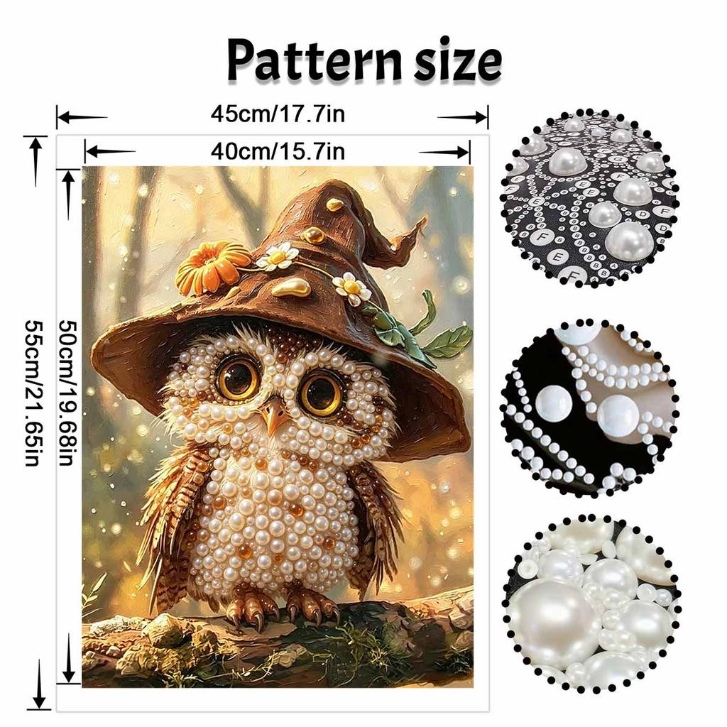 Framed Pearl Bead Painting Kit Cute Owl In Witch Hat DIY Shiny Canvas Art Relaxing Craft Gift for Craft Lovers of All Skill Levels
