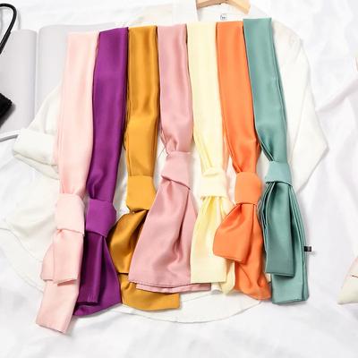 Long Women Neck Scarf Plain Headband Silk Satin Hair Scarf Female 15x140cm Fashion Skinny Bag Scarves For Ladies Beige Pink