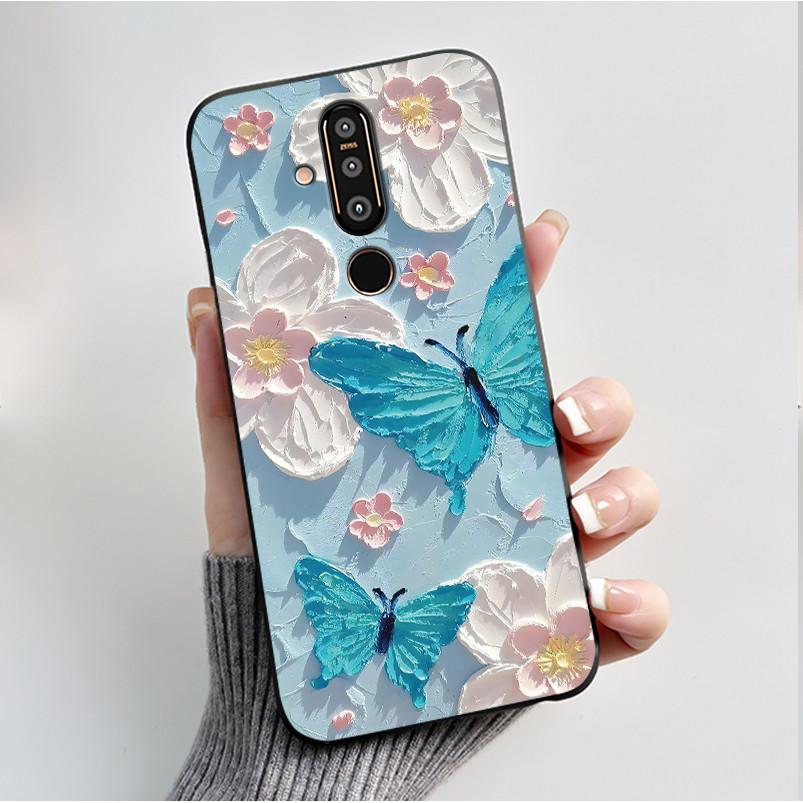 Case For Nokia 8.1 Plus X71 Phone Case Luxury Fashion Butterfly Flowers Black Soft Slim Silicone Cover For Nokia 8.1plus Casing