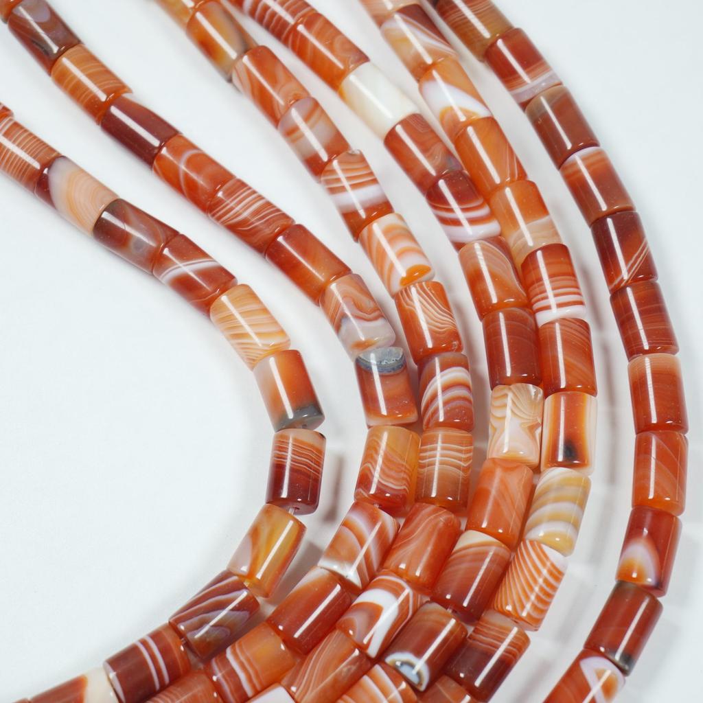 8x12mm Natural Red Striped Agate Cylinder Tube Beads for DIY Jewelry