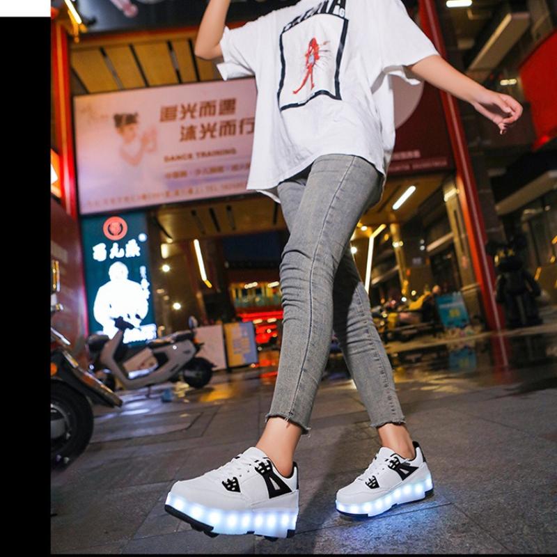 Student Skating Shoes Rotating Button Four Wheel Skate Roller Shoes Roller Skating Removable Kids Glowing Sneakers