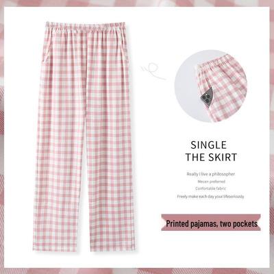Women's Plaid Cotton Pajama Pants, Summer, Versatile, Loose, Thin, Outdoor-Friendly, Casual Loungewear, Elastic Waist, Airy Home Pants