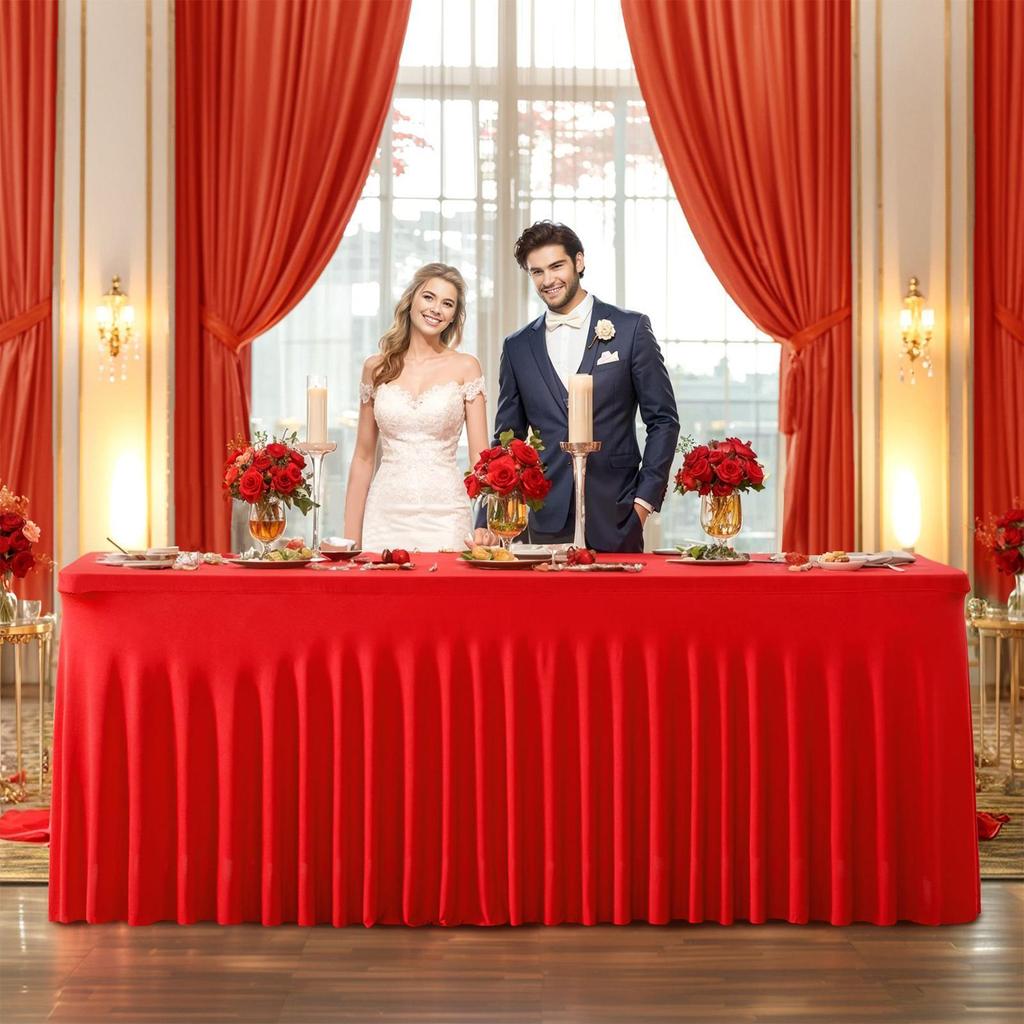 Christmas Table Skirt 6ft Christmas Red Tablecloths For Rectangle Table Reusable Tablecloths Holiday Decor For Restaurant Buffet