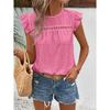 Summer Women's New Round-neck Lace Solid Color Ruffle Short-sleeve Top Casual T-shirt