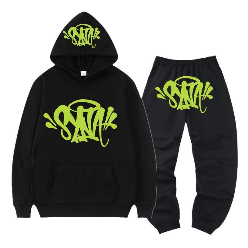 SynaWord High Street Y2K European and American Suit Men's Trend Hip Hoodie Syna Printed Sweater Pants