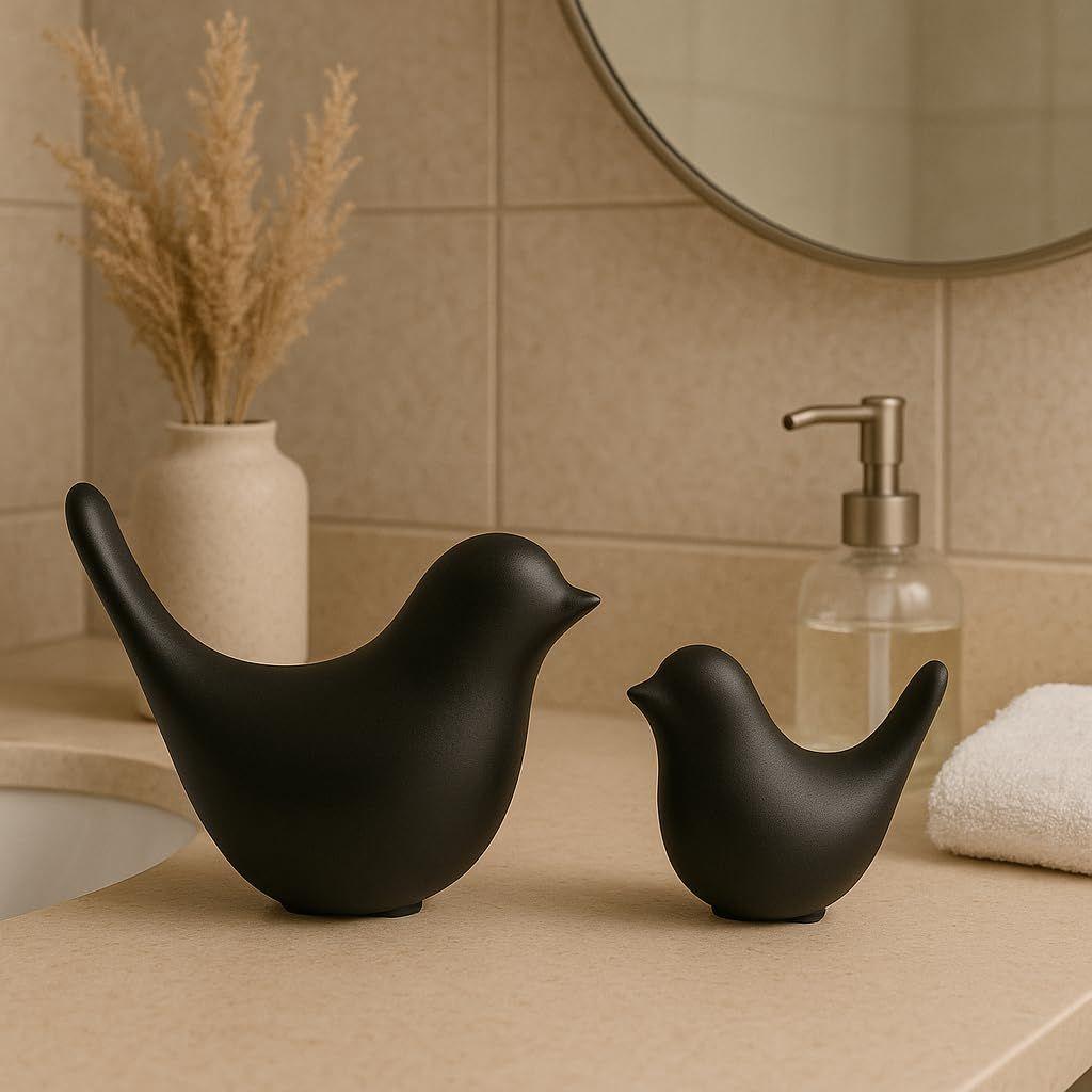 Creative Black Birds Matte Figurines Home Decorations Accessories (Pack of 2, Black)