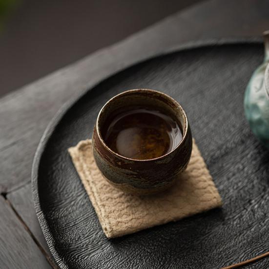 Handmade Stone Pottery Tea Cup Japanese Wabi Aesthetics Unique Texture Imperfection Coffee Dessert Cup Desk Decor