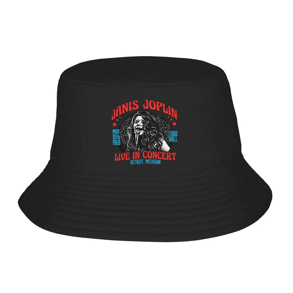 Janis Joplin Concert Bucket Hat Outdoor Fisherman Caps Personality Hunting Sunscreen Hats For Unisex Classic Design Cap