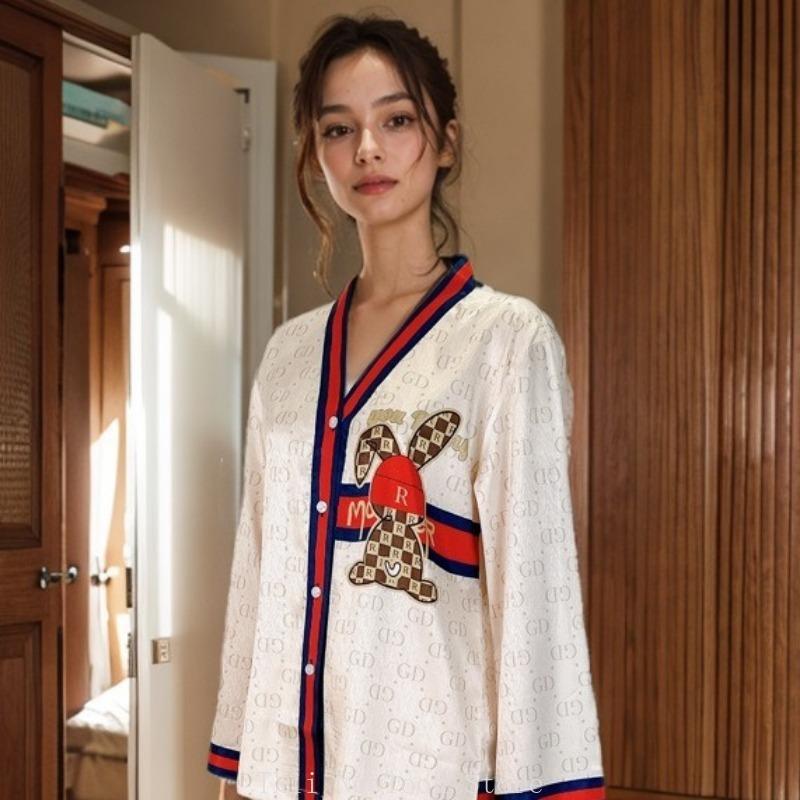 Gentle and Cool Ice Silk Long-sleeved Pajamas Women's Suit Cute Rabbit Loose Women's Spring High-end Home Furnishing