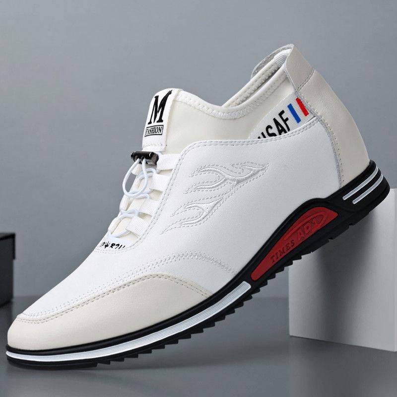 Men's British Style Leather High-Top Sneakers with Hidden Height Boost