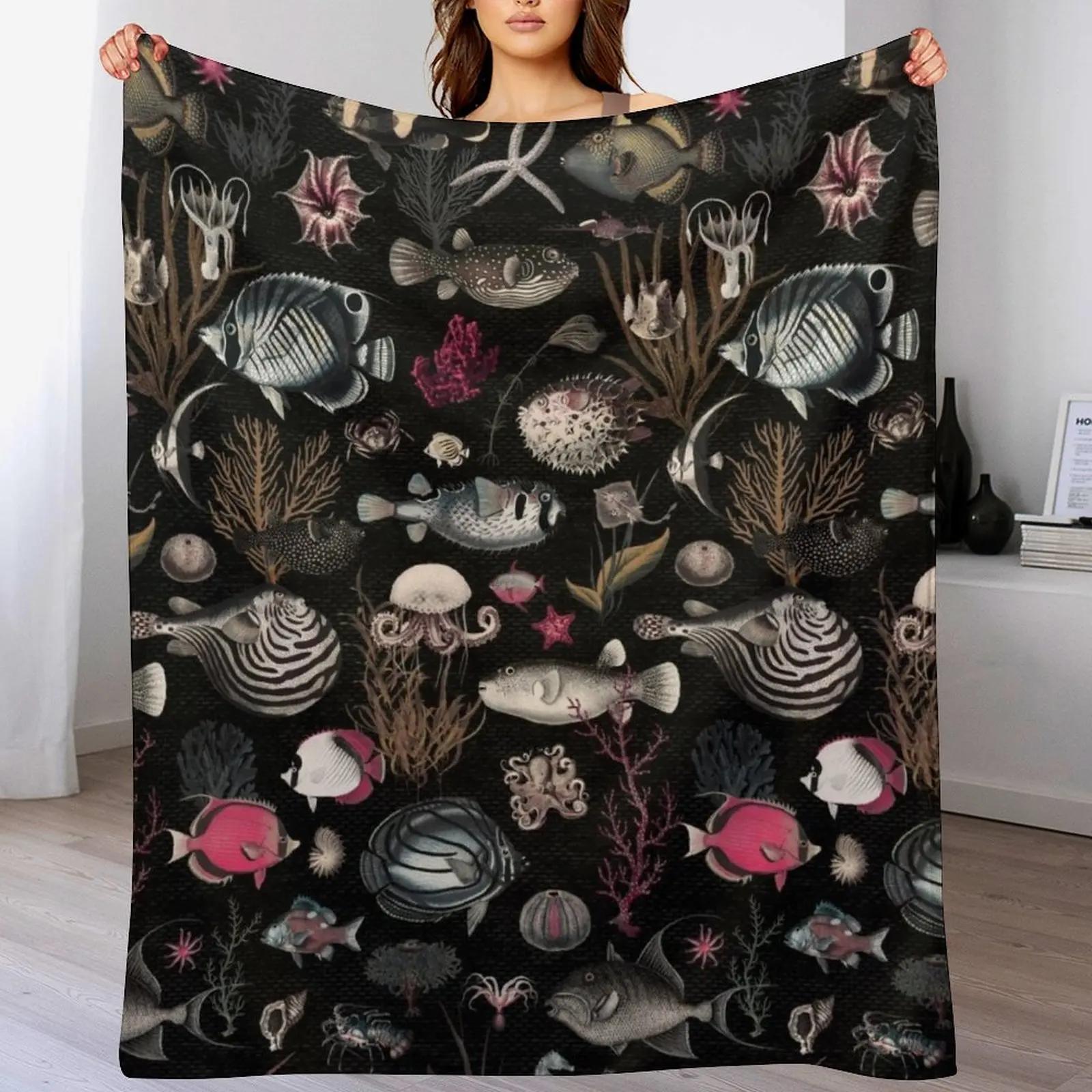 

Oceania in black fuchsia mustard cream grey Throw Blanket Lightweight Cozy Blanket for Bed Sofa 102x76cm(40x30in)