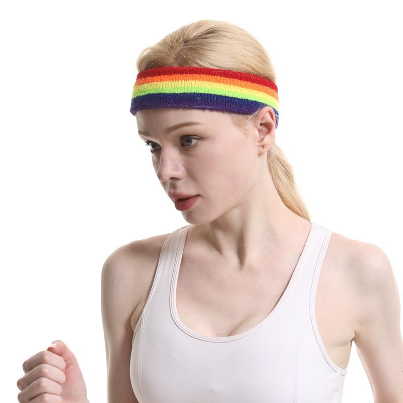 Frauen Männer Buntes Regenbogen Stirnband Handgelenkwickel Sportzubehör Yoga Laufen Breit Elastisch Weich Stirnband Lässige Kopfbedeckung