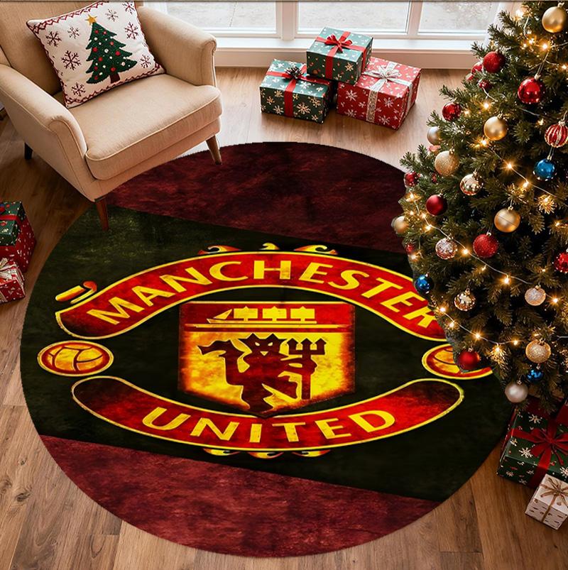 Manchester United F.C Pattern Round Rug, Indoor/Outdoor Mat, for Picnic, Gameroom, Bedroom, Office, Living Room, Home Decor Carpet, Birthday Gift