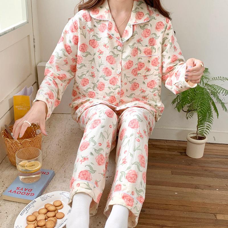 Pijamale de bumbac pentru fete - Cardigan dulce de primăvară/toamnă și pantaloni cu mânecă lungă, purtabile în exterior