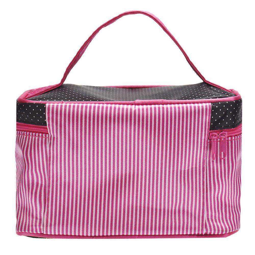 Fashion Portable Cosmetic Bag Bow Stripe Wash Organizer Handbag Make Up Bags Travel