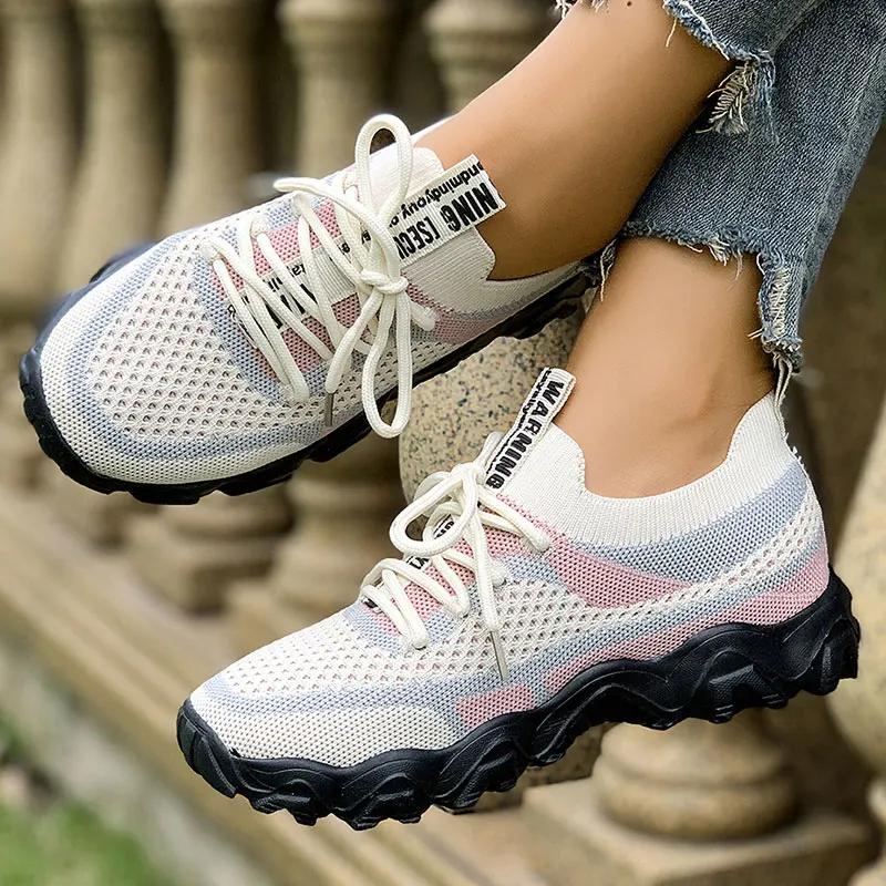 

Fashion Mixed Colors Flat Vulcanize Shoes Women Comfort Mesh Hollow Out Sneakers Plus Size Soft Thick Sole Non Slip Sports Shoes 35 білий