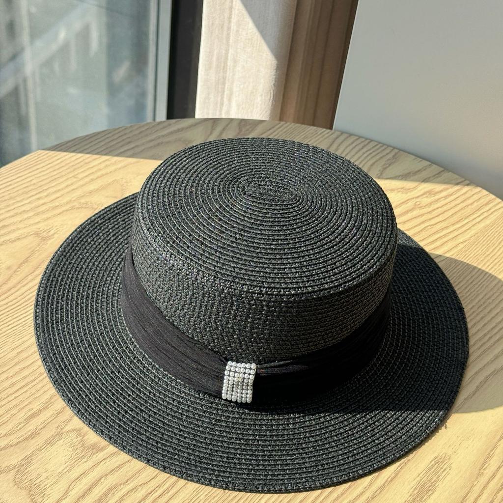 New French White Top Hat Summer Beach Vacation Visor Hat Straw Hat