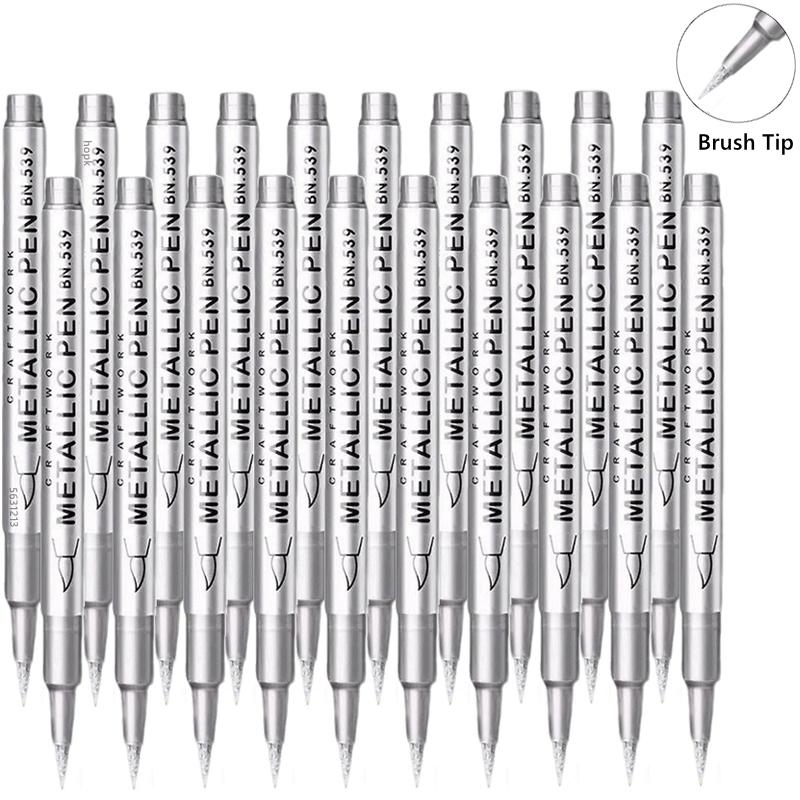 1/10/50Pcs Art Writing Gold Silver White Metallic Paint Pen Set Brush Tip Marker Pen Acrylic Paint Markers Stationery Supplies