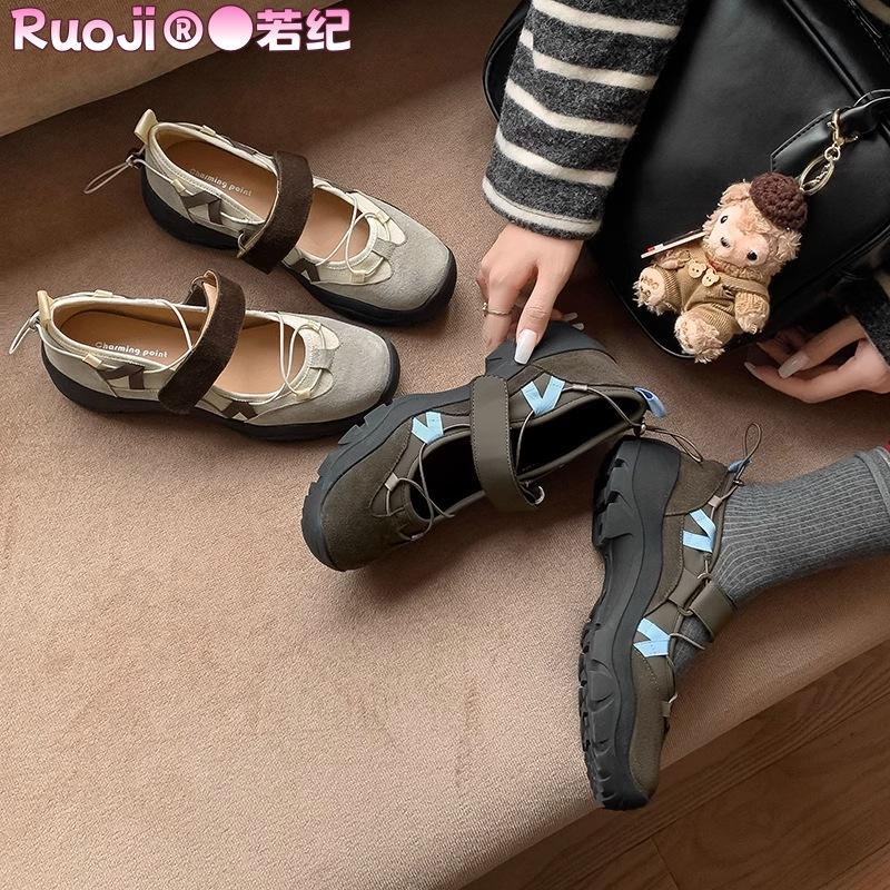 Ruoji Sports Boty Mary Jane Dámské 2025 Nové Funkční Větruodolné Ležérní Retro Platformové Boty Jednoduché Boty Baleríny