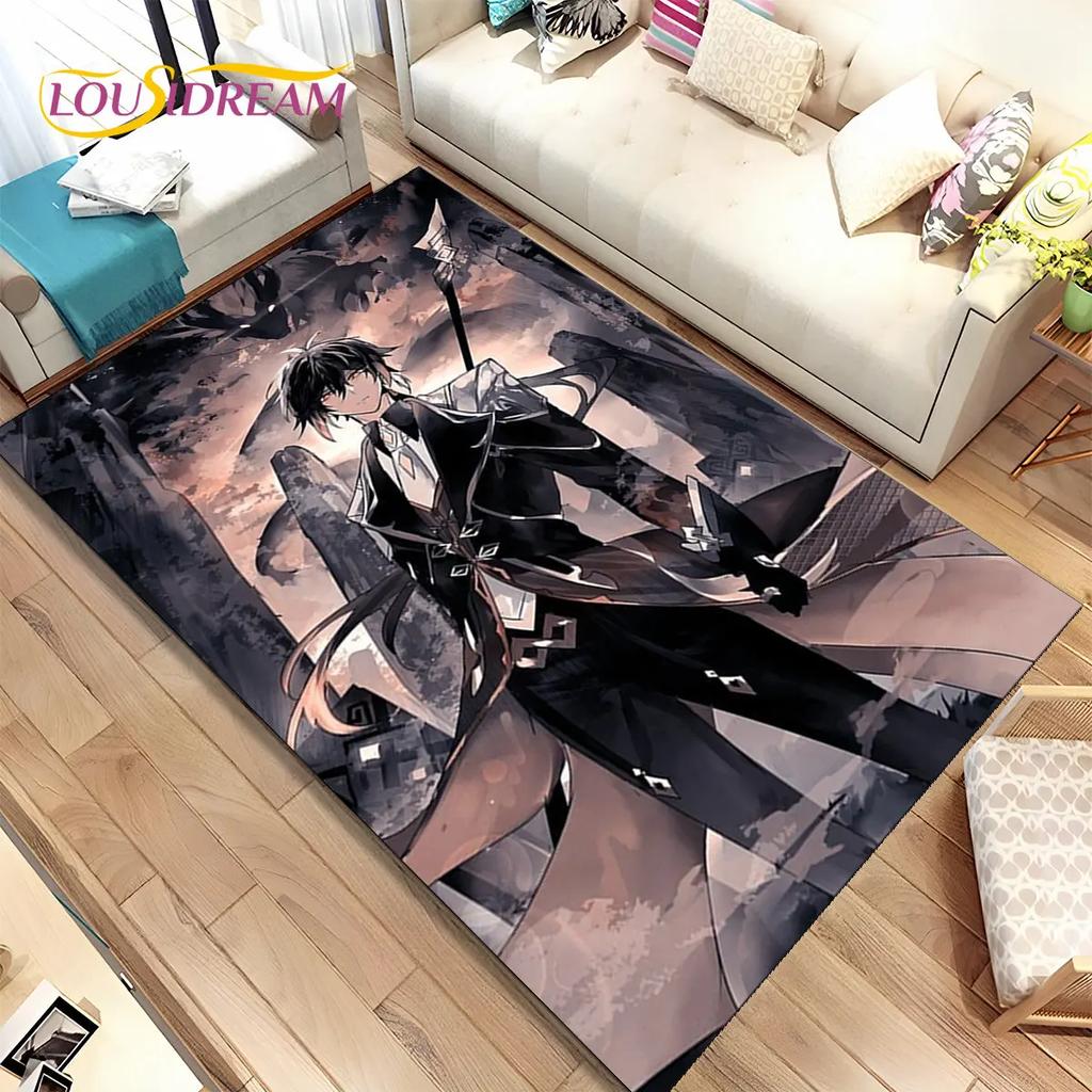 Alfombra de área de juego de dibujos animados de Genshin Impact, Alfombra para el hogar, sala de estar, dormitorio, sofá, felpudo, decoración de cocina, alfombra de piso antideslizante para niños