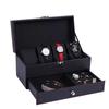 Watch Box PU Leather Jewelry Organizer Travel Display Case for Men /Women,4 Slots Magnetic Top,Black