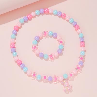 Collier bracelet multi-couleurs polyvalent en perles Macaron pour enfants, collier bracelet princesse petite fille bébé mignon, ensemble Zircon