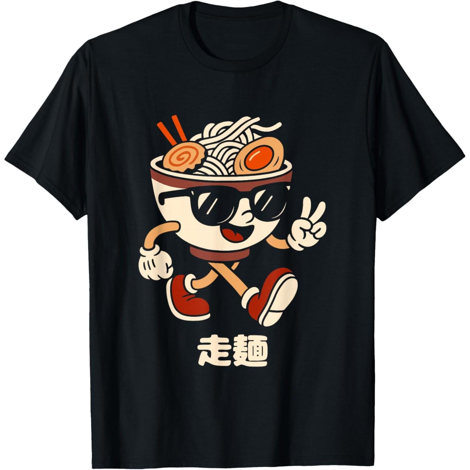 Walking Ramen Bowl Graphic Tee Funny Kawaii Japanese Food Lover Casual T-Shirt S