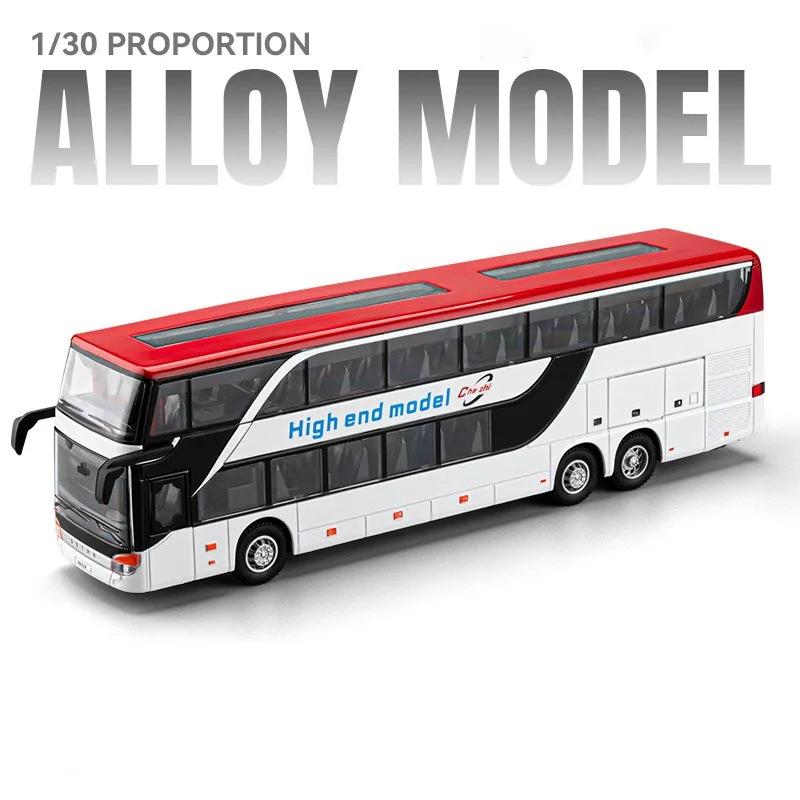 1:30 Business Double Decker Alloy Bus Models Toys Diecast Cars Doors Opened Sound Light Pull Back Miniature Car Christmas Gifts