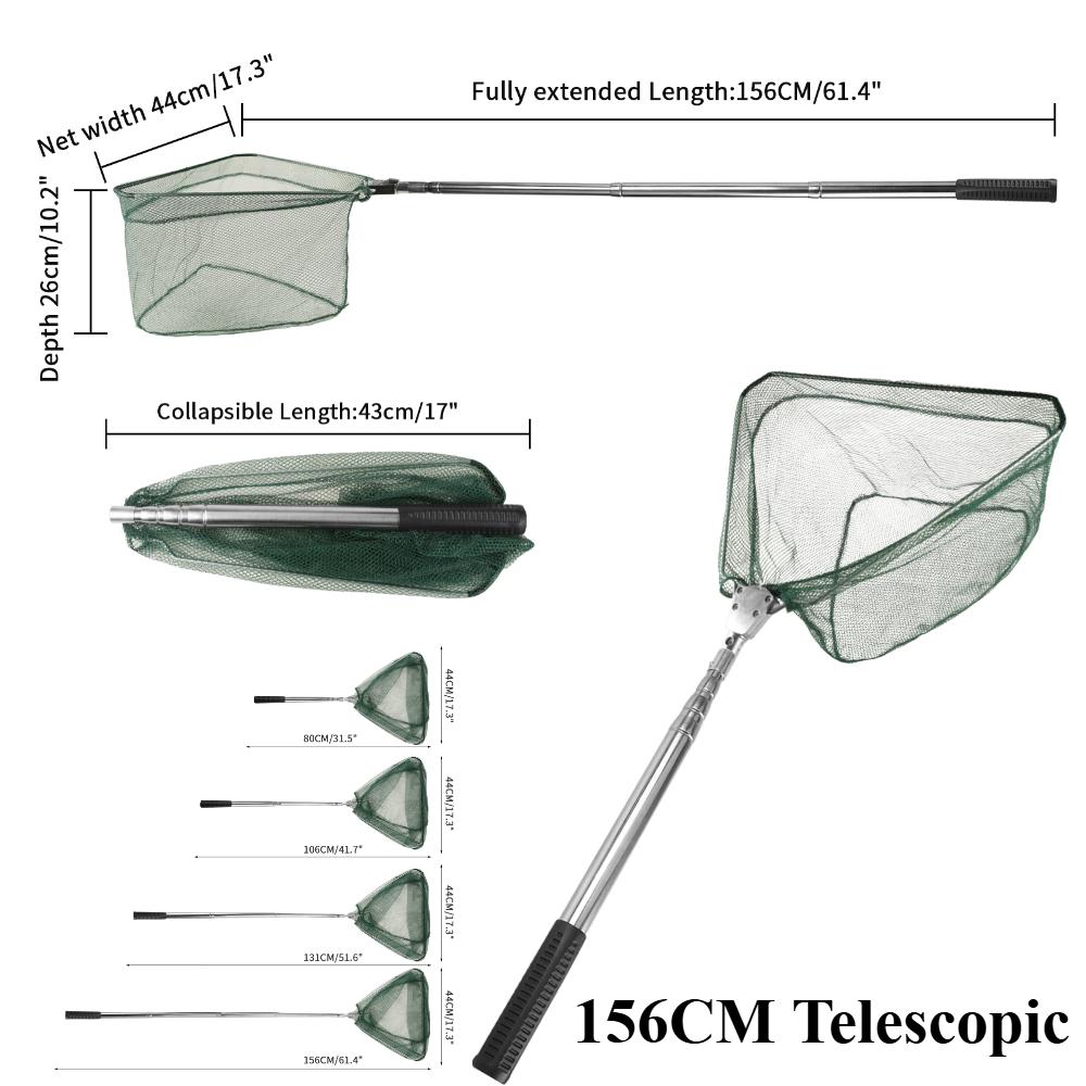 Collapsible Fishing Landing Net with Telescoping Pole Handle Extend To 190cm 100cm 80cm Fishing Net For Saltwater Freshwater