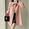 2024 Autumn/Winter Mid-Length Slimming Woolen Coat with Heart Buckle and Peter Pan Collar for Women