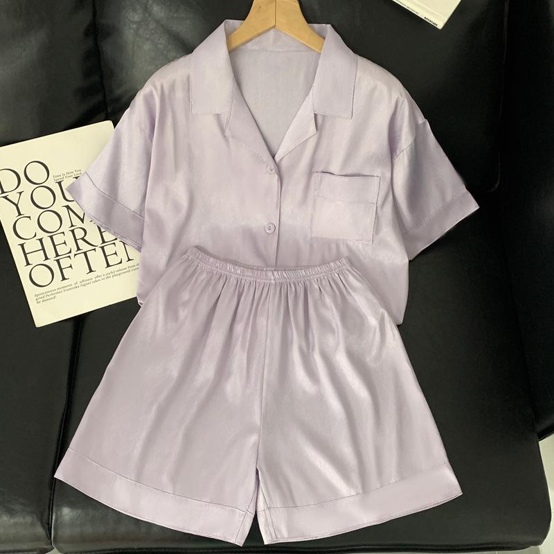 Fashion Solid Color Loungewear Casual Women'S Pajamas Can Be Worn Outside In Summer, Short-Sleeved Shorts Set